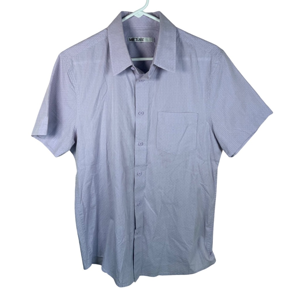 Mr Turk Button Down Shirt Mens Medium Lavender Short Sleeve Dobby Dandy Preppy